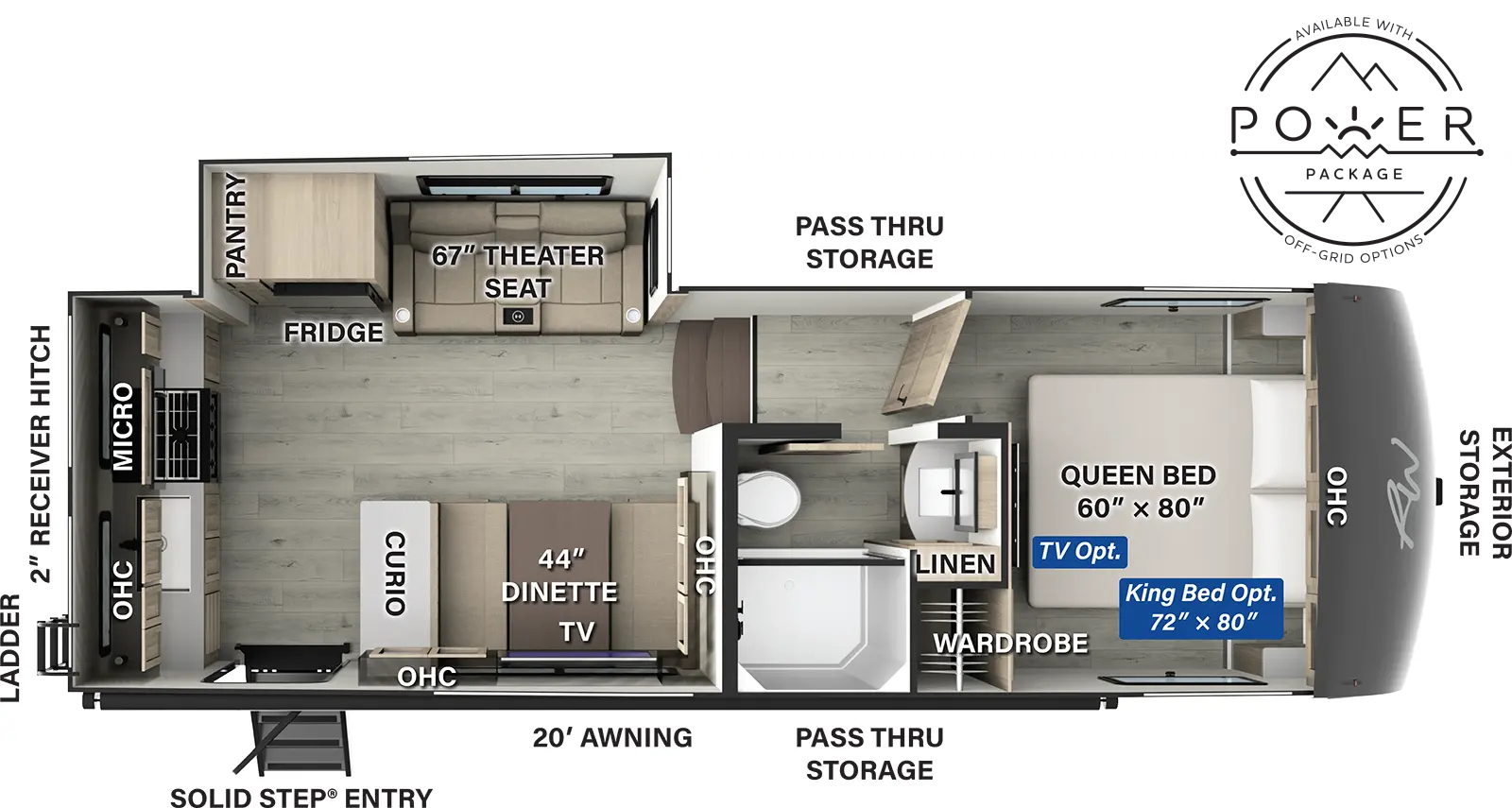 The Rockwood Signature Fifth Wheels R282RK has one entry and one slide out. Exterior features include: fiberglass exterior and 20' awning. Interiors features include: rear kitchen and front bedroom.